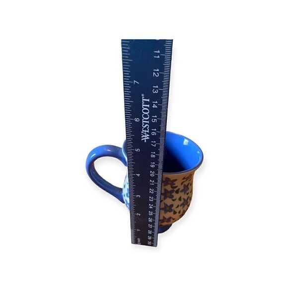 2 Steinberg Designs LLC Coffee Tea Mug w Pedestal Base in Blue With Florals - Picture 8 of 9